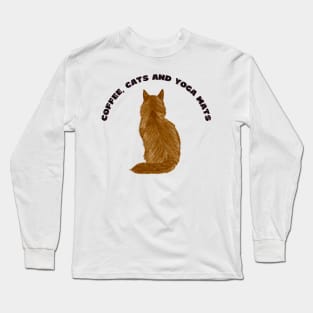 Coffee cats and yoga mats funny yoga and cat drawing Long Sleeve T-Shirt